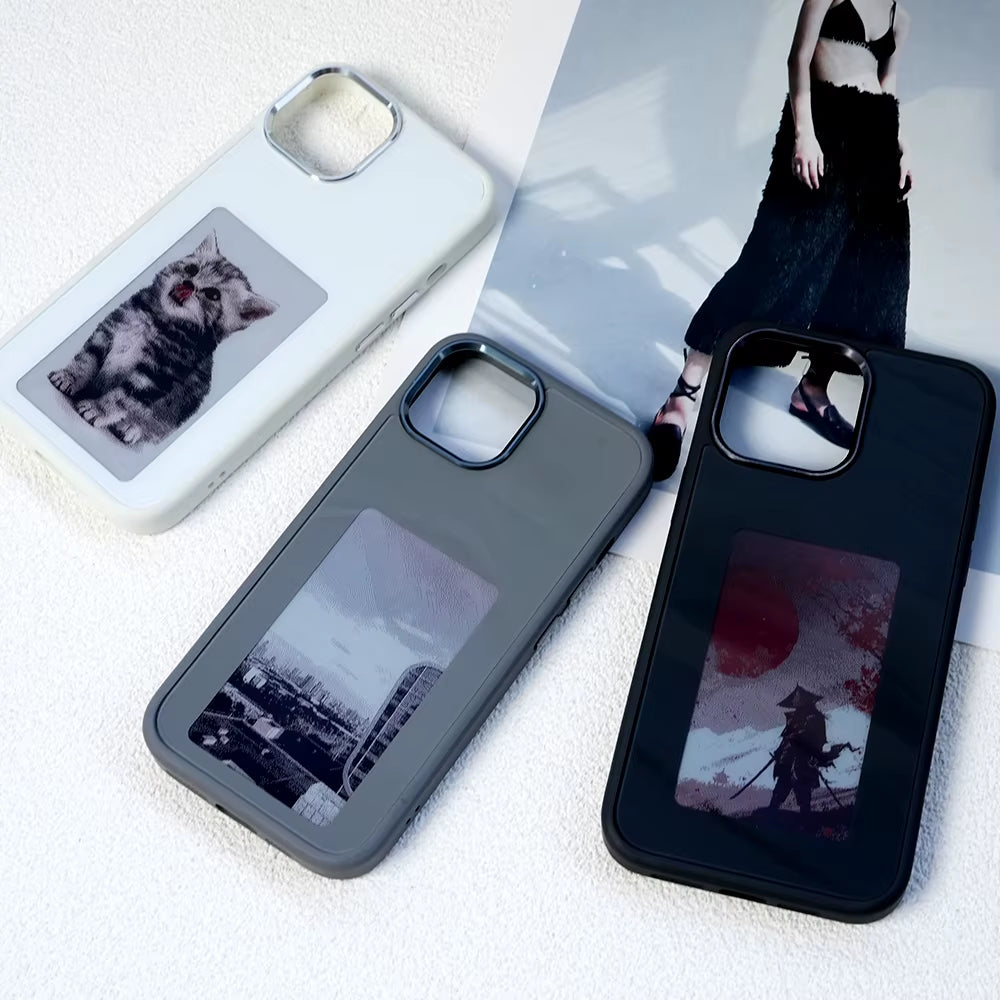 NFC Phone Case Wholesale LED Smart E Ink Screen Phone Cases PC Cover for Iphone NFC 12 13 14 15 Pro Max DIY Phone Display Case